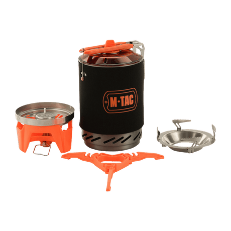 M-Tac Gasbrænder med Kedel madlavningssystem til friluftsliv, pladsbesparende og ideel til vandreture, camping og jagt
