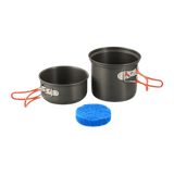 M-Tac Individuel Gryde i anodiseret aluminium med foldbare håndtag, perfekt til camping og friluftsliv. Inkluderer låg og skål.