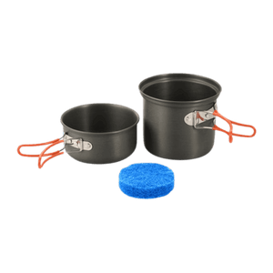 M-Tac Individuel Gryde i anodiseret aluminium med foldbare håndtag, perfekt til camping og friluftsliv. Inkluderer låg og skål.