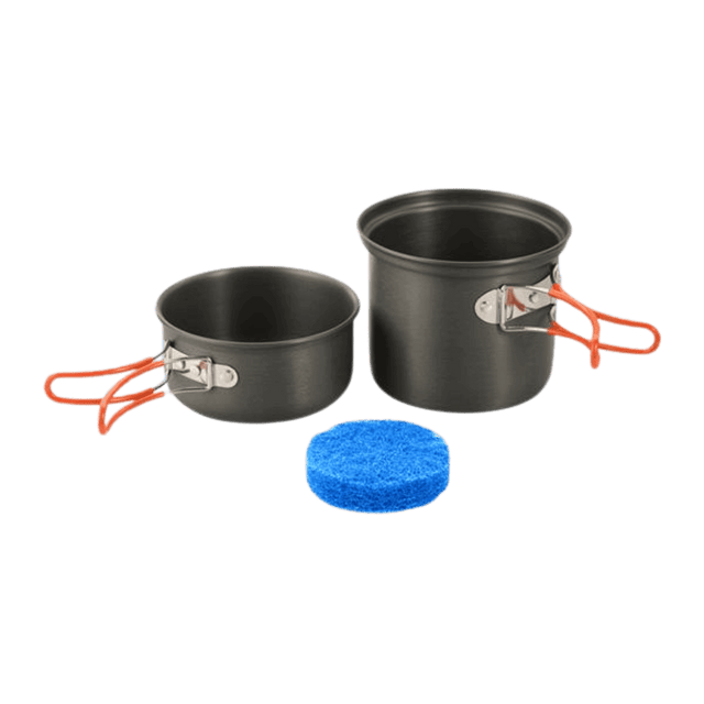 M-Tac Individuel Gryde i anodiseret aluminium med foldbare håndtag, perfekt til camping og friluftsliv. Inkluderer låg og skål.