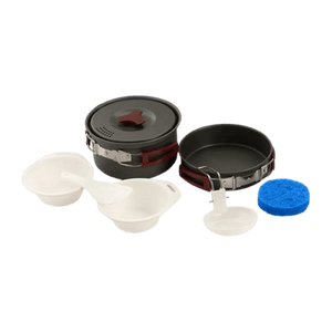 M-Tac Individuelt Kogegrejsæt med gryde, pande, låg og bestik til camping, jagt og fiskeri - kompakt og holdbart sæt i aluminium.