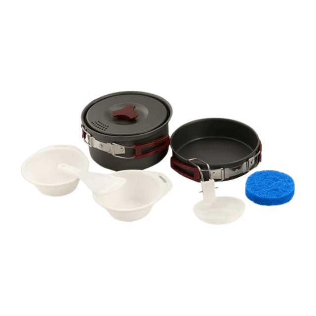 M-Tac Individuelt Kogegrejsæt med gryde, pande, låg og bestik til camping, jagt og fiskeri - kompakt og holdbart sæt i aluminium.