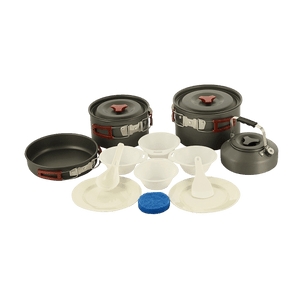 M-Tac Kogegrejsæt til 4-5 personer med letvægts anodiseret aluminium gryde og pande samt køkkenredskaber til camping og friluftsliv