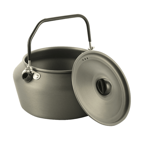 M-Tac Kedel 1,2 L i anodiseret aluminium med gummibelagt hank, perfekt til camping og udendørs aktiviteter. Let og holdbar.