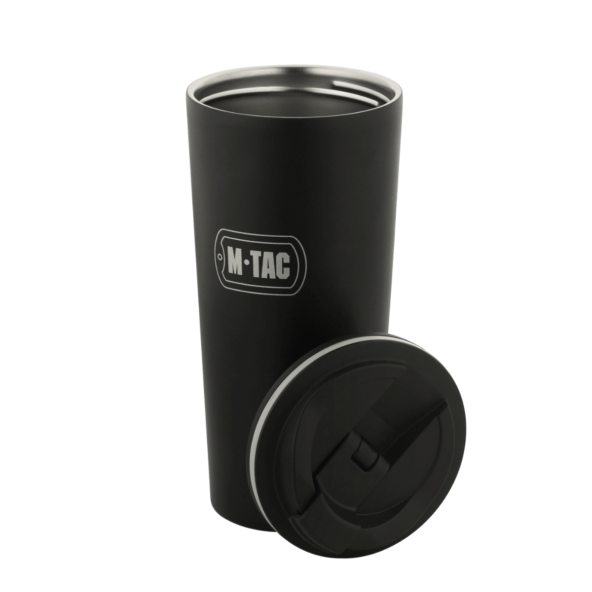 M-Tac Termokop 450 ml med Ventil i sort rustfrit stål med aftageligt låg, perfekt til at holde drikke varme eller kolde.