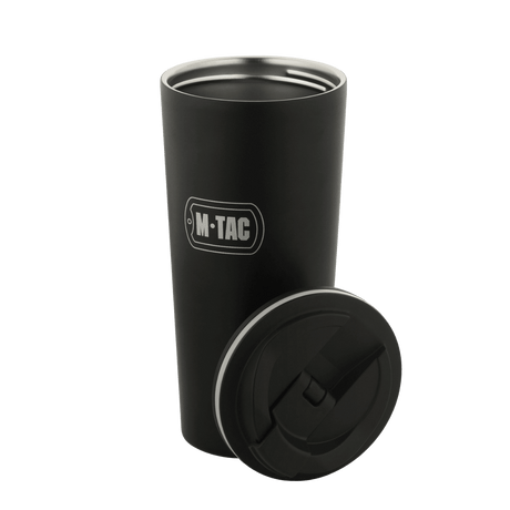 M-Tac Termokop 450 ml med Ventil i sort rustfrit stål med aftageligt låg, perfekt til at holde drikke varme eller kolde.