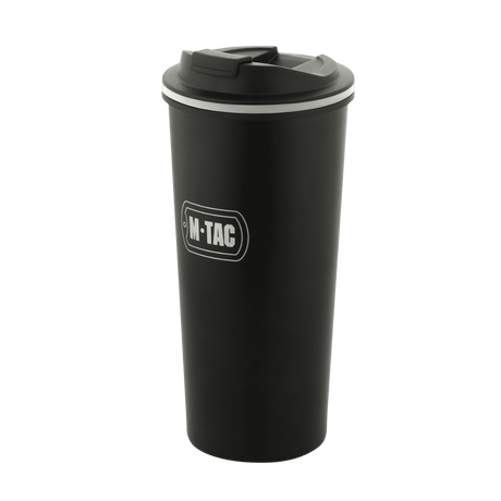 M-Tac Termokop 450 ml med Ventil i sort rustfrit stål design, ideel til varme eller kolde drikke på farten eller derhjemme.