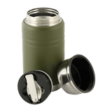 M-Tac Termoflaske 750 ml med Folde-ske i robust design, ideel til camping og vandreture. Dobbeltvæggede rustfrit stål for langvarig varme.