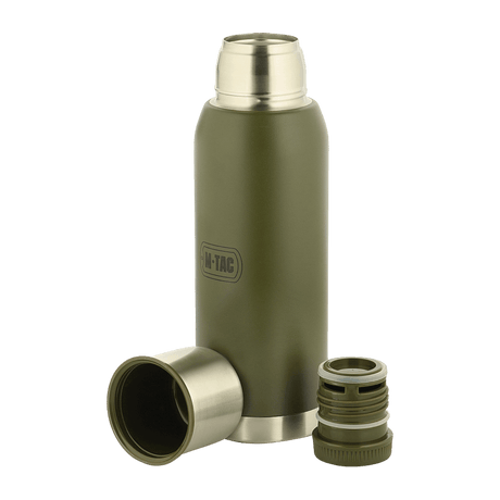 M-Tac Termoflaske Type 2 – 1 L i olivengrøn med aftagelig låg, ideel til varme og kolde drikke, camping, og daglig brug.