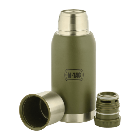 M-Tac Termoflaske Type 2 0.75L i olivengrøn, med skrue- og vakuumlåg, perfekt til udendørs brug og varme eller kolde drikke.