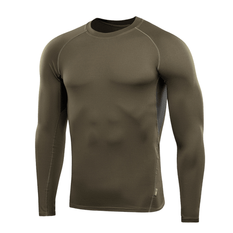 M-Tac ThermoLine Termoundertøj herretrøje i olivengrøn, designet til effektiv termoregulering og fugttransport under fysisk aktivitet.