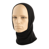 Mannequin iført M-Tac Tubehalstørklæde i Merinould, sort farve, viser multifunktionalitet som balaklava eller halstørklæde.