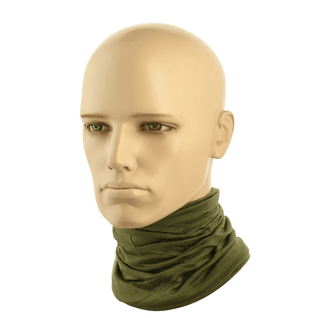 M-Tac Tubehalstørklæde i Merinould på mannequin, multifunktionelt halstørklæde til varmeisolering og fugttransport.