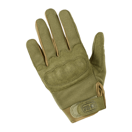 M-Tac Handsker Assault Tactical Mk.5 i olivengrøn med kno-beskyttelse og justerbar velcro for skydning og taktisk brug.