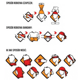 Illustration af forskellige måder at bære M-Tac Bomuld Tube Scarf, herunder som cap, bandana og flere typer hovedbeklædning.