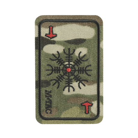 M-Tac Patch Kort Helm of Horror (Broderi) med ægishjálmur symbol broderet på Cordura 500D i camouflage design, 8 x 5 cm.