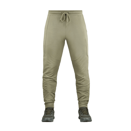 M-Tac Bukser Stealth Active sportbukser i lys brun farve med elastisk talje og lommer, ideelle til løb og fitness.