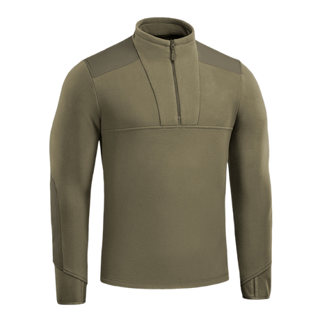M-Tac Centurion Microfleece Jakke i olivengrøn, designet til varme og bevægelighed med YKK-lynlås og forstærkede skuldre.