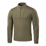 M-Tac Centurion Microfleece Jakke i olivengrøn med forstærkede skuldre og YKK-lynlås, designet til varme og bevægelighed i kolde omgivelser.