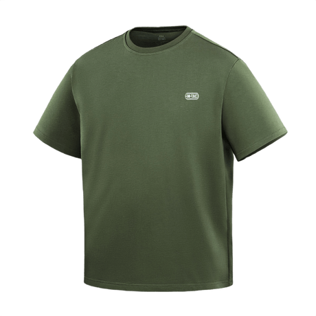 M-Tac Cotton HARD T-shirt i olivengrøn med oversize snit og reflekslogo på brystet, lavet af 100% bomuld for komfort og holdbarhed.