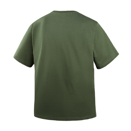 Olivenfarvet M-Tac Cotton HARD T-shirt set bagfra, oversize design for komfort og fri bevægelse, lavet af 100% bomuld.