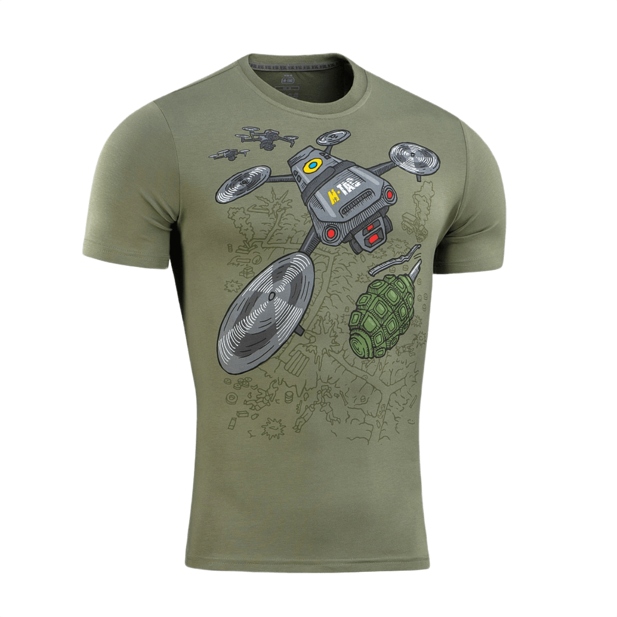 M-Tac T-Shirt Quadcopter med drone- og granatdesign, lavet af 93% bomuld og 7% elastan, komfortabel og holdbar