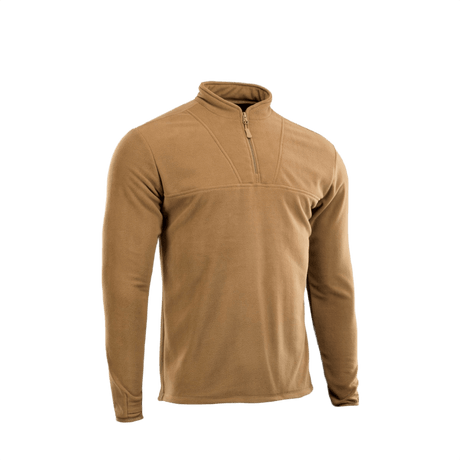 M-Tac Delta Fleece Jakke i brun, let og varm, ideel til udendørs aktiviteter, med tommelhuller til ekstra komfort i koldt vejr.