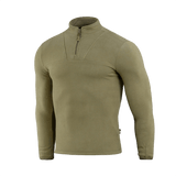 M-Tac Delta Fleece Jakke i oliven, komfortabel fleece til udendørs aktiviteter med tommelhuller til varme, let og åndbar.