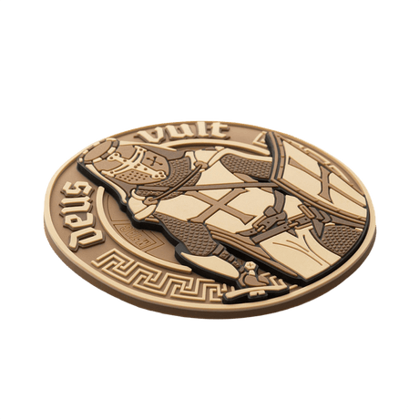 M-Tac Deus Vult 3D PVC Patch med ridder og "Deus Vult" tekst, Velcro fastgørelse, taktisk morale patch til outdoor og militær brug.