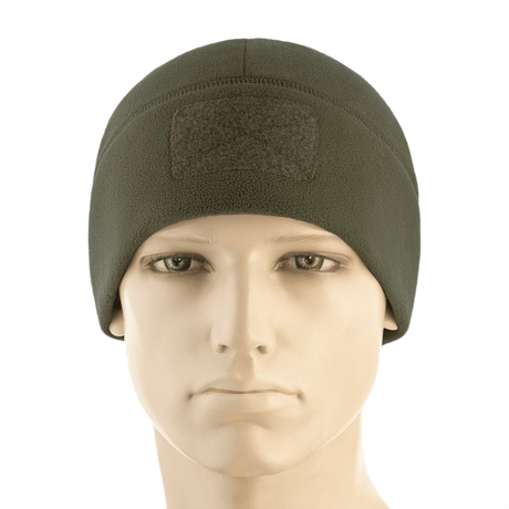 M-Tac Watch Cap Elite Fleece Beanie Hat Velcro, grøn fleece hue til vinteraktiviteter med velcro-panel til mærker og identifikation.