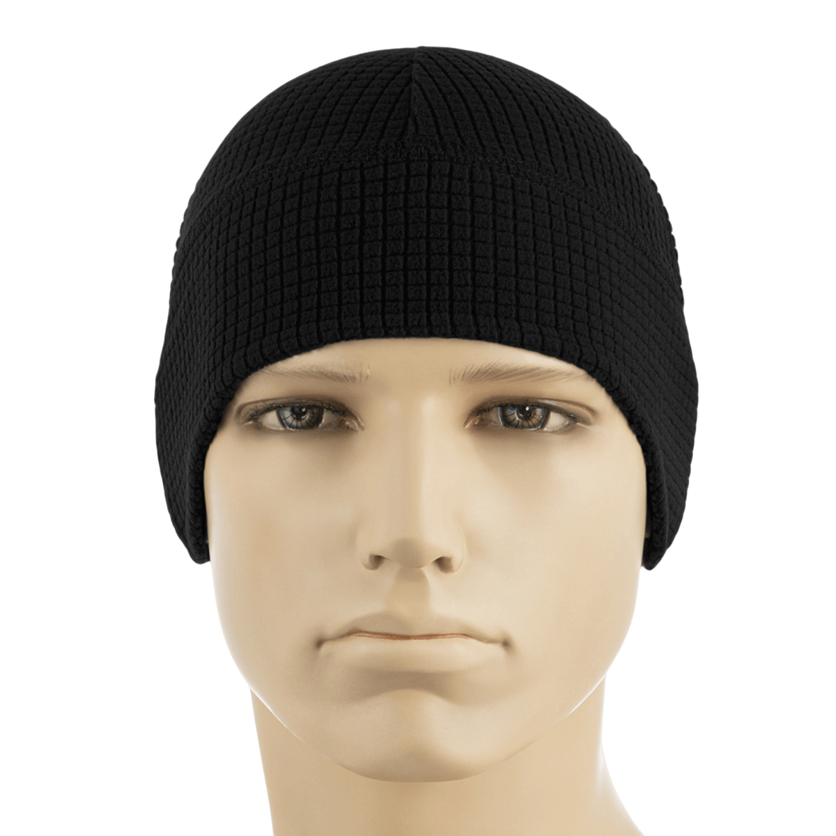 M-Tac Fleece Rip-Stop Hjelmhue Gen.II i sort, velegnet til køligt vejr, vises på en mannequin med neutral baggrund.