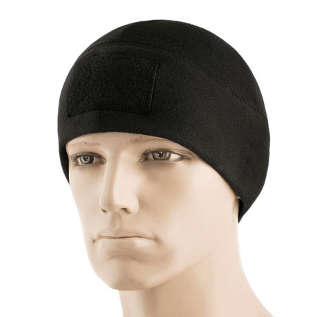 M-Tac Fleece Tactical Watch Cap Beanie m. Patch Panel i sort fleece, perfekt til taktisk brug og udendørsaktiviteter.
