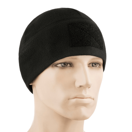 M-Tac Fleece Tactical Watch Cap Beanie m. Patch Panel til taktisk brug og friluftsliv, let og varm hue i sort fleece.