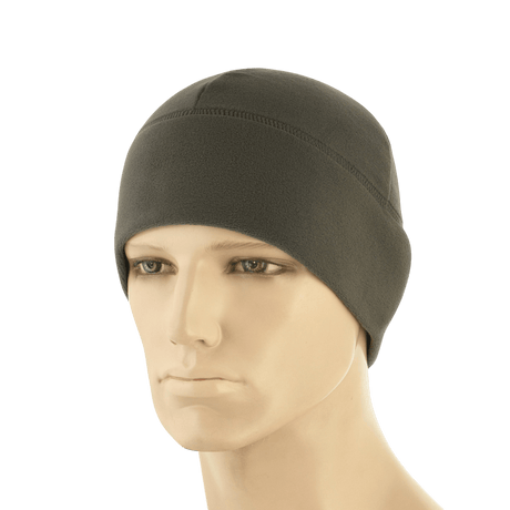 M-Tac Fleece Watch Cap Light Polartec Gen II vinterhue i grå, lavet af slidstærk Polartec Micro Series fleece, vises på mannequin.