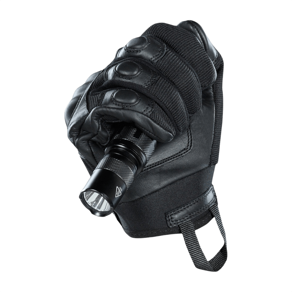 M-Tac Handsker Assault Tactical Mk.4 med ægte læder og velcro, viser forstærkning og greb, optimal til våbenhåndtering.