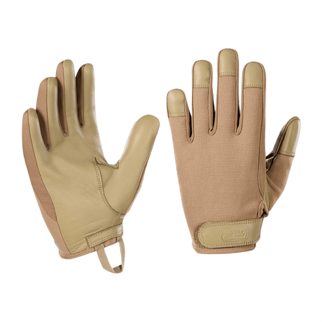 M-Tac Handsker Police i syntetisk materiale og læder, ideelle til politi og sikkerhedsarbejde med velcrolukning og polstring.