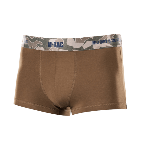 M-Tac Herre Boxer 93/7 i brun med camouflage elastik, designet til komfort og holdbarhed; perfekt til daglig brug og aktive livsstile.