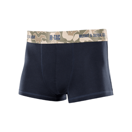 M-Tac Herre Boxer 93/7 i navy farve med kamuflagebælte, designet til komfort og holdbarhed med anatomisk pasform, velegnet til daglig livsstil.