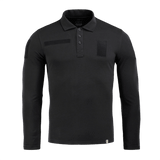 M-Tac Tactical Polo Shirt Langærmet 65/35 i sort, designet til politi- og sikkerhedsarbejde med velcro-paneler, langærmet for ekstra beskyttelse.