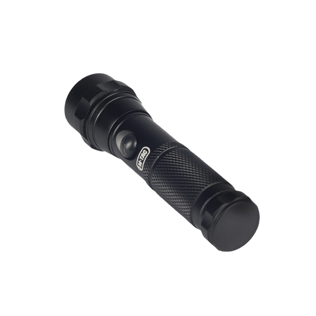 M-Tac Lommelygte UX11 i sort aluminiumlegering, kompakt design med justerbar lysstråle, ideel til fleksibel belysning.