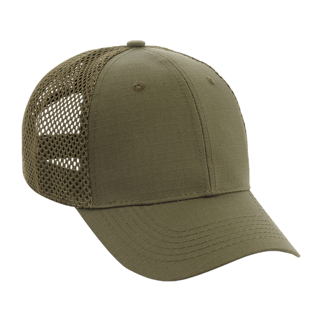 M-Tac Mesh Flex Ripstop Baseball Cap i olivengrøn med ventilerende mesh-paneler og justerbar Velcro-strop.