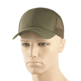 M-Tac Mesh Flex Ripstop Baseball Cap i grøn med mesh-paneler, justerbar Velcro-strop og fast skygge, perfekt til udendørs brug.