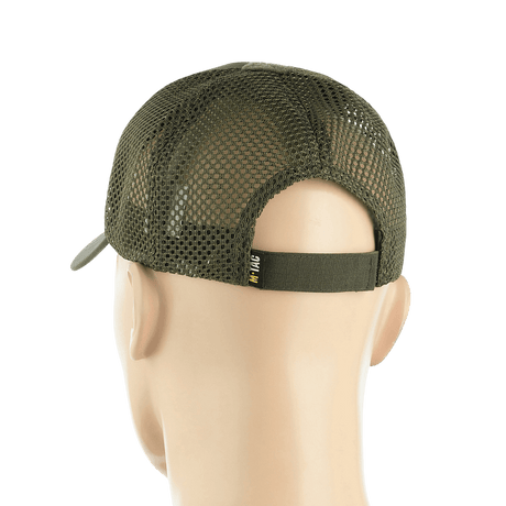 M-Tac Mesh Flex Ripstop Baseball Cap med Velcro i grøn mesh, set bagfra med justerbar strop tilpasset sommer og taktisk brug.