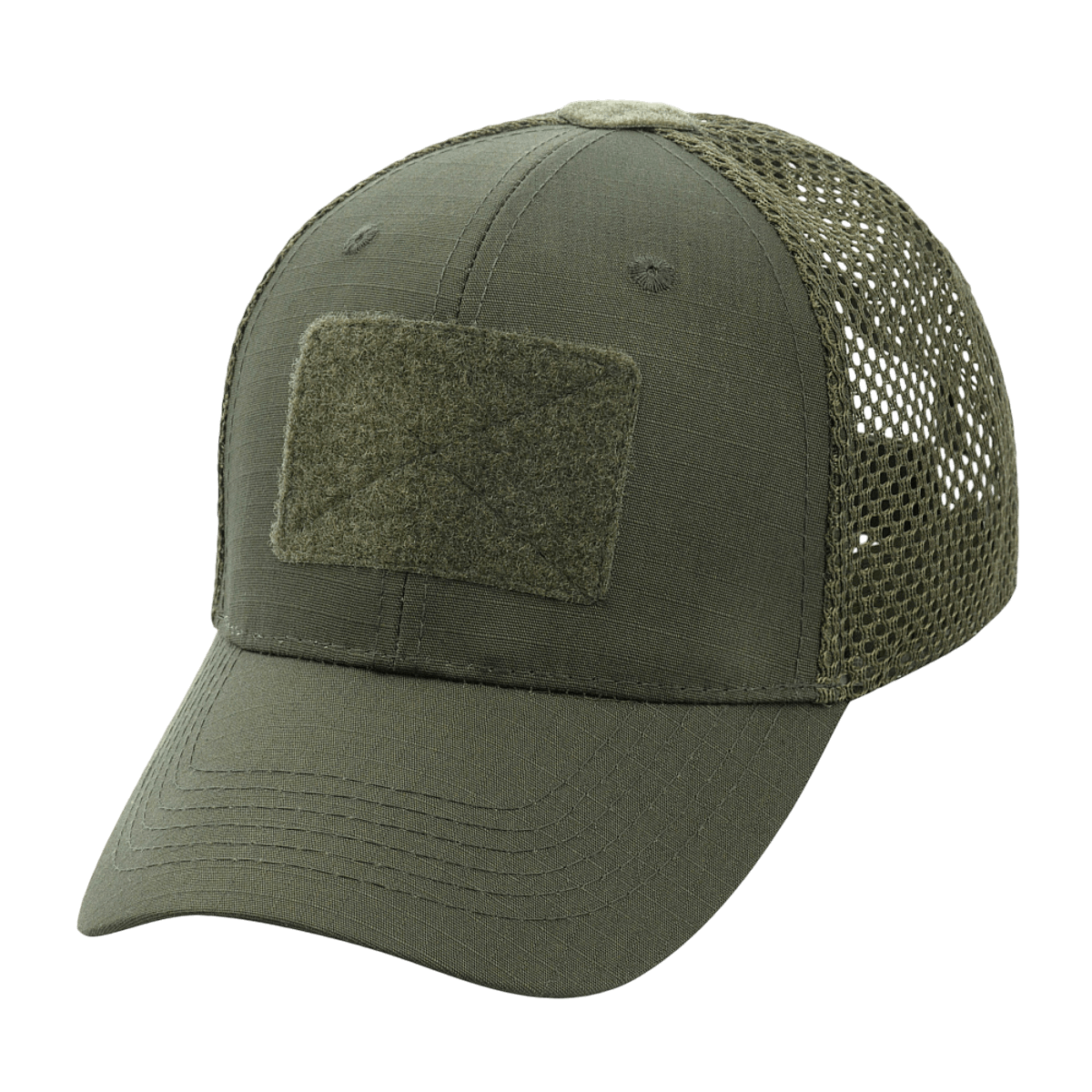 M-Tac Mesh Flex Ripstop Baseball Cap med Velcro i grøn med ventilationspaneler og justerbar pasform, perfekt til sommer og taktisk brug.