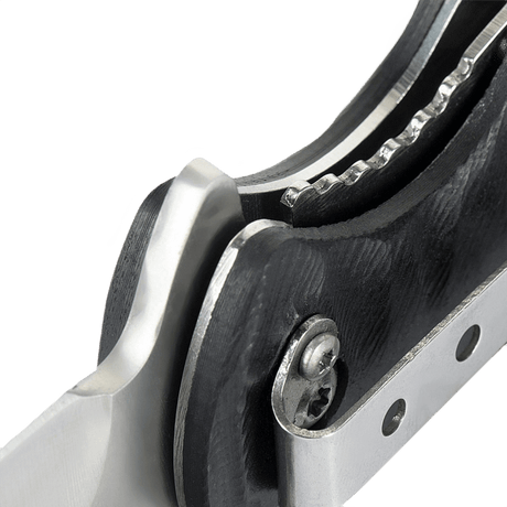 Nærbillede af M-Tac Outdoor & Militær foldekniv - Type 4 med G10-komposithåndtag og rustfri stålknivblad.