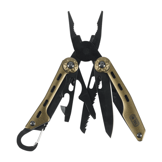 M-Tac Multiværktøj Type 5 i rustfrit stål til udendørs brug med nålenæse-tang og flere funktioner.