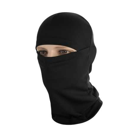 M-Tac Sweating Ninja-Balaclava i sort polyester, designet til åndbarhed og fugtstyring, ideel til udendørs aktiviteter.