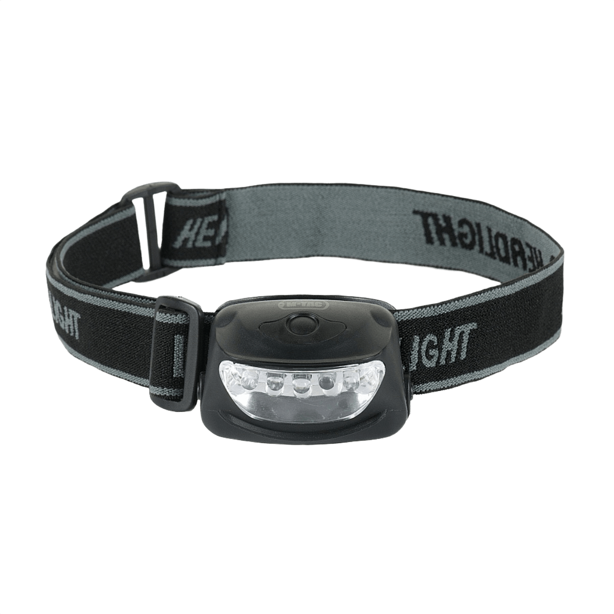 M-Tac Pandelygte 4+1 LED med elastisk hovedrem og tre lysfunktioner, lavet i plastik. Vægt 33g uden batterier.