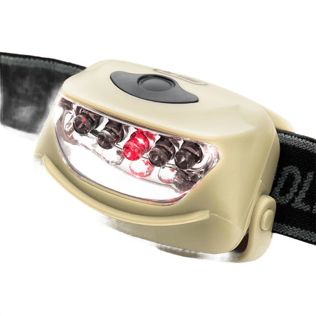 M-Tac Pandelygte 4+1 LED med elastisk hovedrem, 4 hvide og 1 rød LED, op til 18 lumen lysstyrke, batteridrevet pandelygte