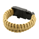 M-Tac Paracord Armbånd med Ildstarter, Kompas og Fløjte i beige, et overlevelsesarmbånd til friluftsliv og militærstil.
